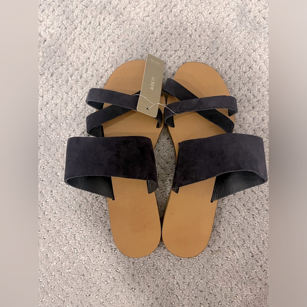 New J Crew Suede Sandals Sz 7 Navy